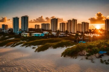 Miami Florida homes on the beach, sunset, nature