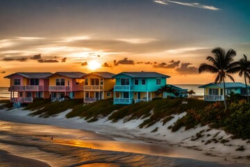Miami Florida homes on the beach, sunset, nature