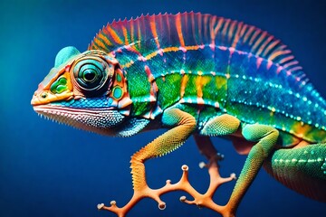nature, Colorful chameleon on a blue background