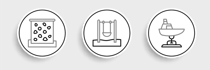 Set line Swing boat, Climbing wall and icon. Vector