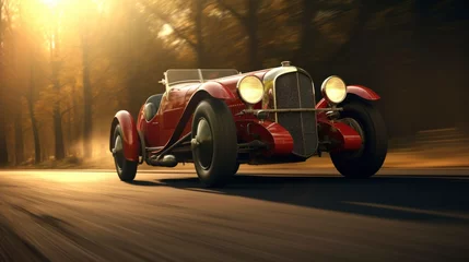 Poster Vintage sports car racing on a road with elegance and speed © Iarte
