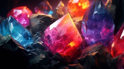Colorful cave crystals, mystic gemstone wallpaper