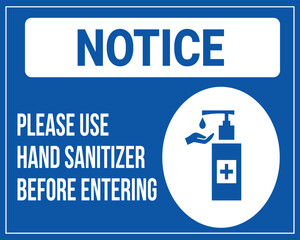 Please use hand sanitizer sign. Caution wash hands. printable sign sticker notice banner label icon poster. Vector Illustration.