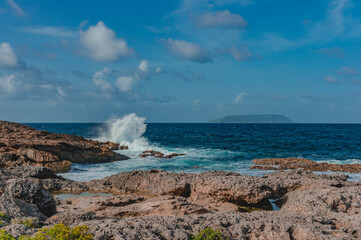 Cloudy sky over Pointe de Châteaux beach in Saint-Francois, Guadeloupe, French West-Indies