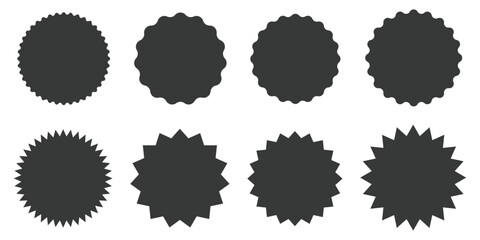 Set of black starburst stamps Badges and labels various shapes vectors - obrazy, fototapety, plakaty
