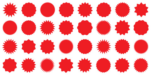 Set of red stamp shapes, Various labels discount shape