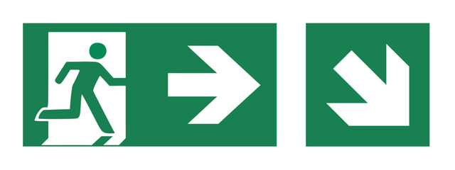 emergency exit sign, Green exit sign - obrazy, fototapety, plakaty