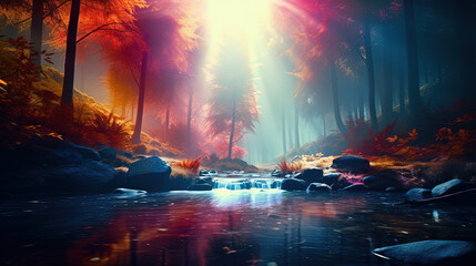 Fototapeta premium Mystical Modernity: A Vibrant and Enigmatic Fusion of Modern World and Alien Landscape, Perfect for Screensavers and Desktop Backgrounds
