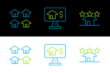 Set line Real estate, and Online real icon. Vector