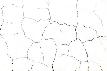 Black crack background. Scratched lines texture. White and black distressed grunge concrete wall pattern for graphic design. Peel paint crack. Dry paint overlay. Crack line on white.