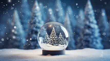 Winter Christmas Ball Decoration with Snowy Tree and Sparkling Lights Festive Image