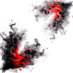 Black and red smoke cloud.Transparent light Black and red dark color smoke with isolated white background.
