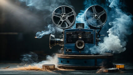 vintage movie camera with film