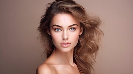Fototapeta premium Young Woman with Natural Makeup Advertisement for Natural Cosmetics.