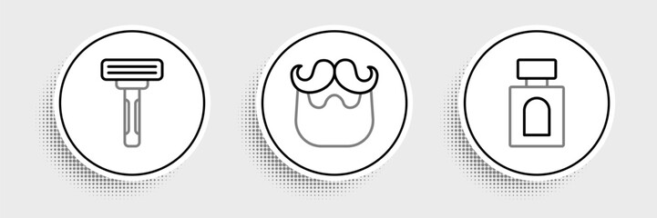 Set line Aftershave, Shaving razor and Mustache and beard icon. Vector