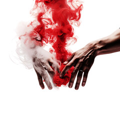 Black and red smoke cloud.Concept hand smoke Transparent light Black and red dark color smoke with isolated white background.