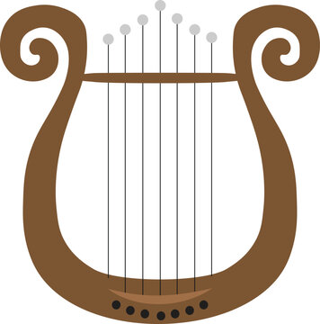 Vector illustration of vintage lyre isolated in white background. Lyre musical instrument template