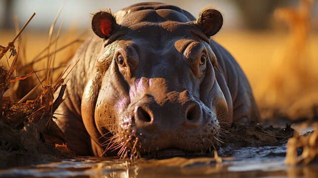 Hippopotamus Ground-Level, Background Image, Background For Banner, HD
