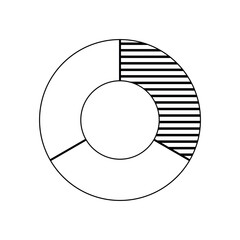 Fraction pie divided into one-third. Pie chart. Mathematics resources for teachers and students.