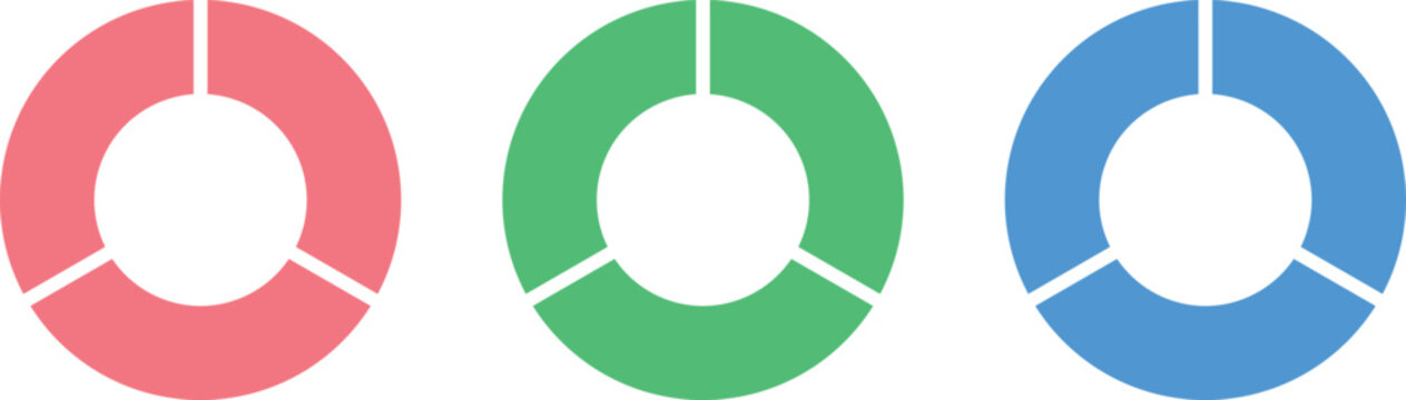 Fraction pie divided into one-third. Pie chart. Mathematics resources for teachers and students.