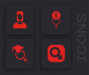 Set Female gender, Feminism finance and Teacher icon. Vector