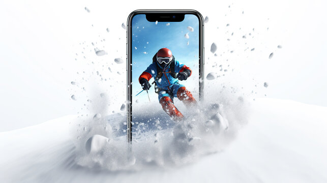 winter sports concept illustration with mobile phone 