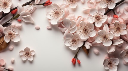 Lovely Spring Flowers And Leaves On White Background, Background Image, Background For Banner, HD