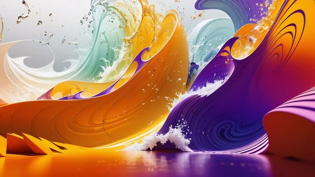 Abstract colorful waves from orange to purple on light background