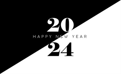 2024 Happy new year design, Black and White Minimalistic.