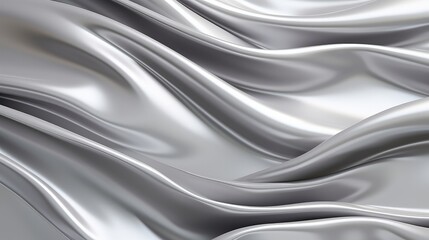 Explore the captivating allure of a silver chrome metal texture with flowing waves, showcasing a liquid silver metallic silk wavy design in this mesmerizing 3D render illustration