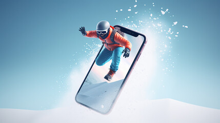 winter sports concept illustration with mobile phone 