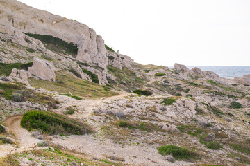 Rocky cliffs of the Frioul Archipelago in Marseille