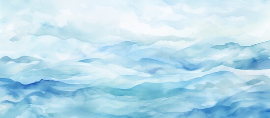 The artist used a combination of the background s serene sky and the sea s peaceful waves to create a watercolor design that featured a beautiful pattern of blue splashes and a texture remin - obrazy, fototapety, plakaty