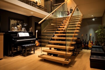 transform a basement space with a floatin g staircase