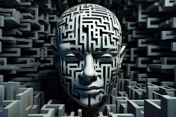 Poster Computer human-canvas integration art 3D maze head design gothic futurism. © MdBaki
