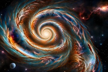 A breathtaking view of a spiral galaxy, with vibrant colors and intricate spiral arms stretching across the cosmic canvas.