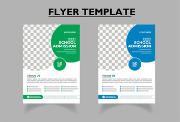 School Admission flyer 2024/2025/2026 | Kids back to school education and open for registration | Circle shapes admission flyer |  Green and blue colors |