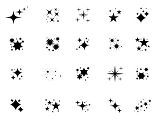 A set of shining and glowing stars, sparkle star icons, and stars with festive decoration particles create an abstract staright effect. Twinkling stars, in this vector illustration.