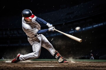 Baseball player hitting ball with bat - obrazy, fototapety, plakaty