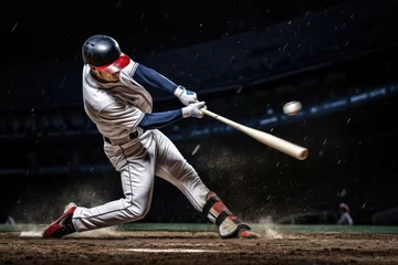 Fotobehang Baseball player hitting ball with bat © FryArt Studio