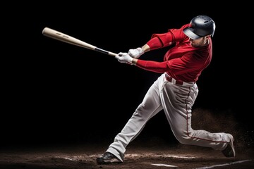 Baseball player hitting ball with bat