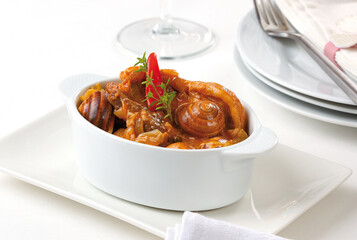 Spanish Cuisine. Snails stewed with lamb. Traditional Spanish cuisine