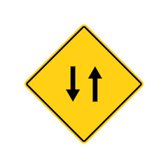 Yellow road sign: up arrow down arrow sign. Common on roads sign. Vector illustration on white background.