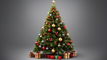 Decorated Christmas Tree isolated on white background