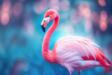 Pink flamingo blured background - obrazy, fototapety, plakaty