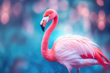 Poster Pink flamingo blured background © FryArt Studio