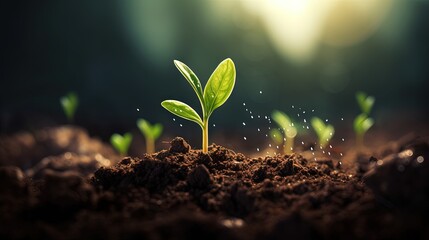 Agriculture plant seeding growing. Germinating seedling. Business development growth, planing and strategy concept - obrazy, fototapety, plakaty