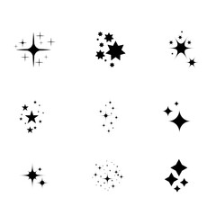 Fototapeta premium A set of shining and glowing stars, sparkle star icons, and stars with festive decoration particles create an abstract staright effect. Twinkling stars, in this vector illustration.