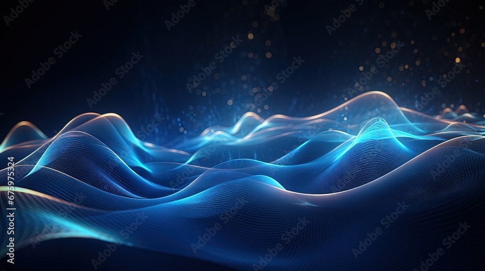 Leinwandbilder 3D digital dynamic wave. Flow digital structure. Secure cybersecurity data connection. Cyber technology background. 3D rendering.