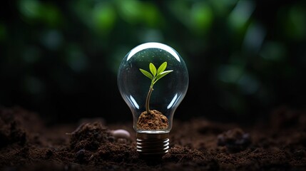 The tree growing on the soil in a light bulb. Creative ideas of earth day or save energy and environment concept